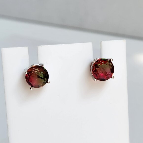 NIB 6mm 925 Silver 6mm Watermelon Tourmaline Stud Earrings - Picture 7 of 13